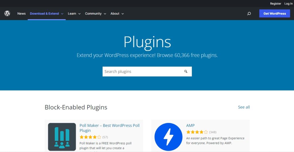 WordPress - plugins page